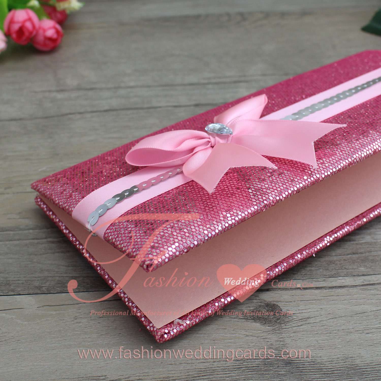 Cheap Elegant Pink Glamorous Wallet Wedding Invitations